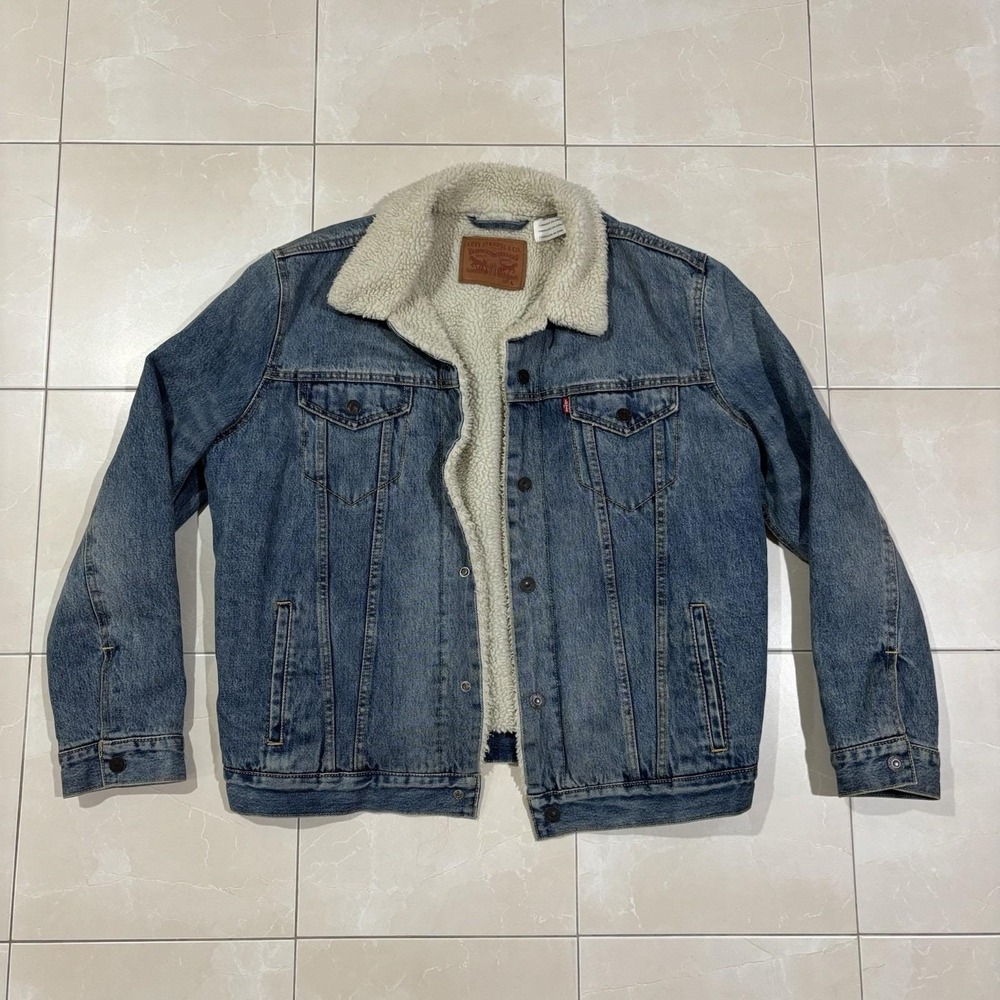 Vintage Levi's Sherpa Denim Jacket Blue Jean Mens L Y2K 90s Barn Chore Coat VTG